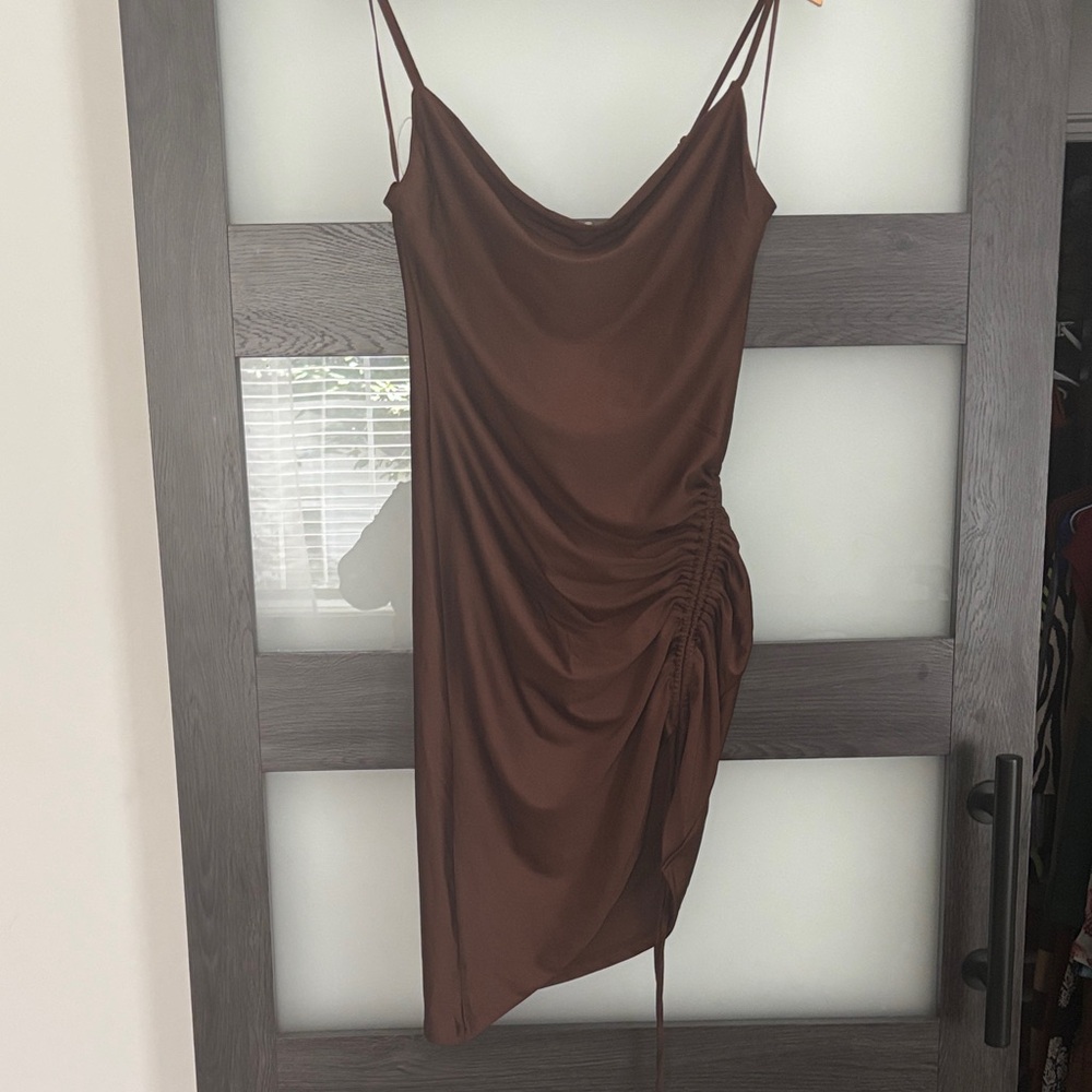 Elegant Brown Ruched Dress